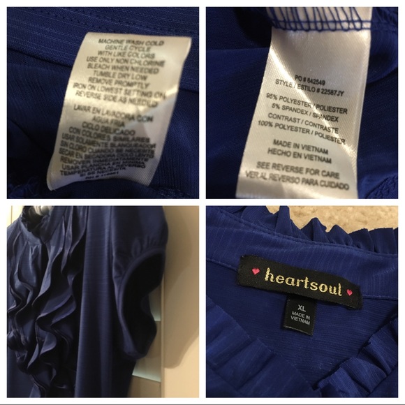 Heart Soul blue Keyhole Ruffle Front Bodycon Blouse Top Size XL - Picture 13 of 16